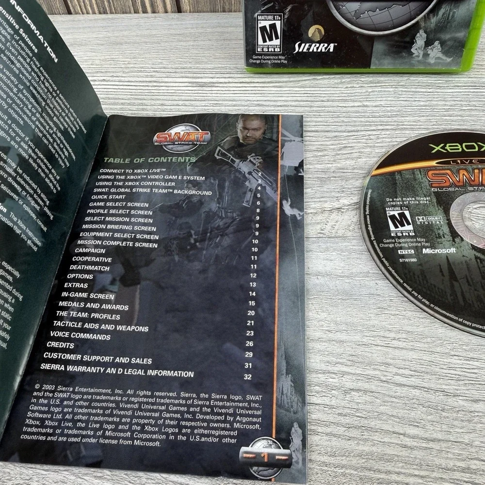 SWAT : Global Strike Team With Manual - Microsoft Xbox Tested Working